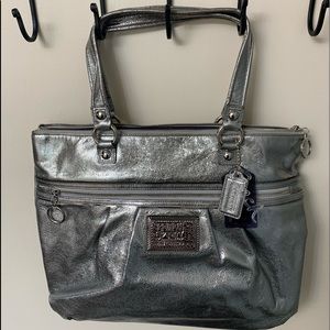 Metallic coach bag
